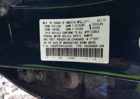 2015 Honda Accord Sport from USA, damaged, VIN 1HGCR2F5XFA161509